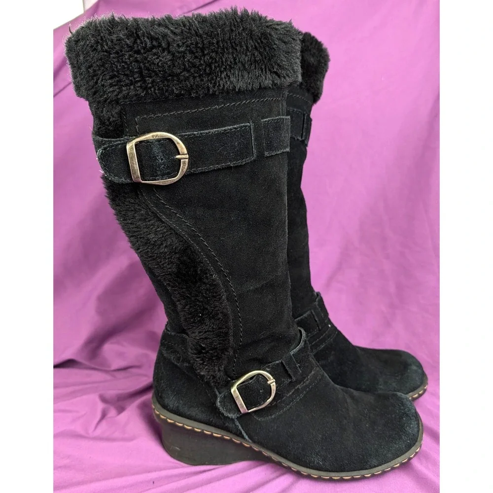 BareTraps Cathy Black Suede Tall Winter Boots Women's Size 10M Faux Fur Lined